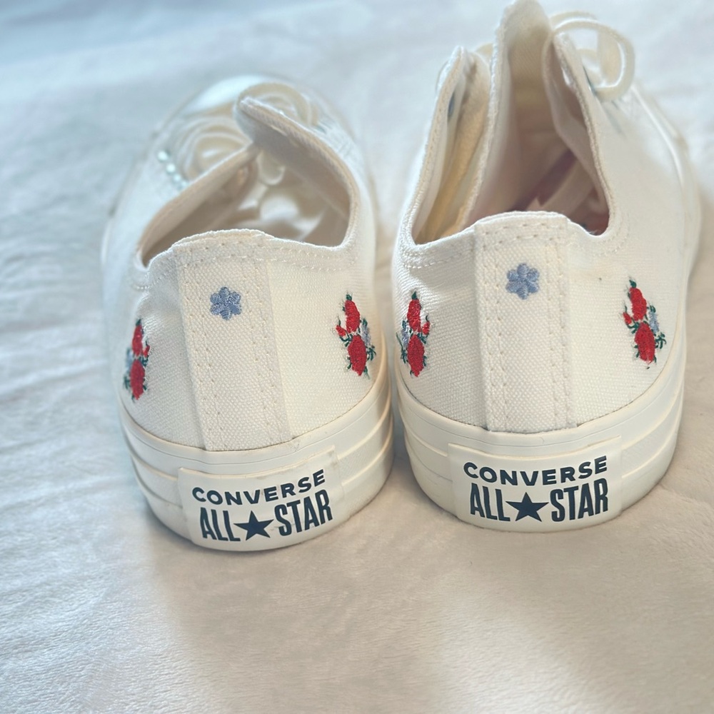 Converse Kids White Sneakers with Red Floral Design